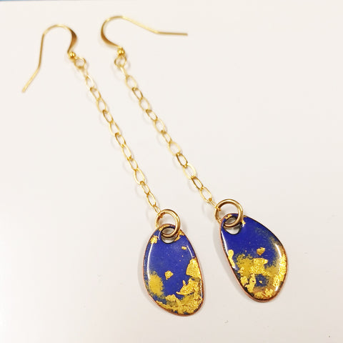 Enamelled earrings with gold leaf