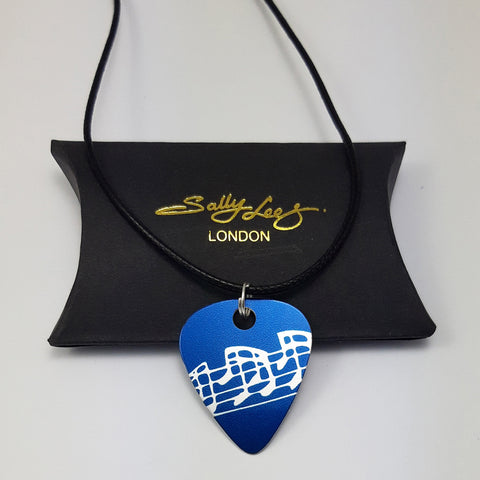 Guitar Pick Pendant - Musical Notes in Dark Blue