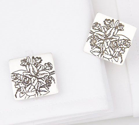 hand crafted contemporary Silver Etched Tigerlilies Cufflinks