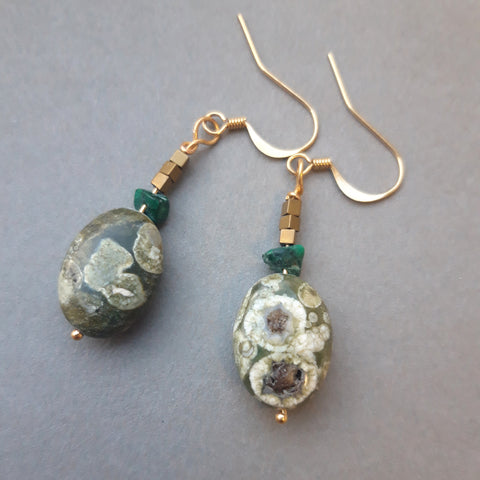 Earrings with Malachite and hematite