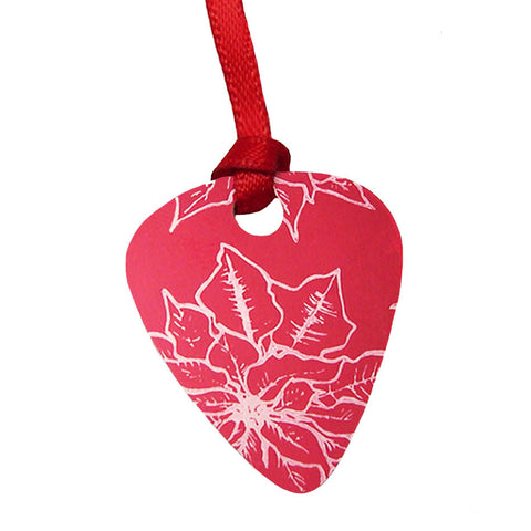 Handmade red aluminum poinsettia print guitar pick pendant