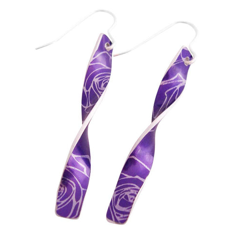 June's Birth Flower - Purple Roses Twist Earrings