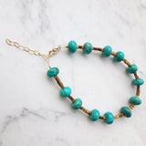 Hand crafted turquoise and square electroplated hematite bracelet by Sally Lees.