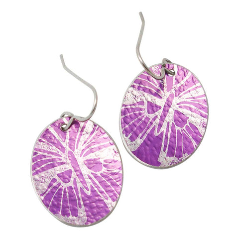 Purple butterflies earrings made from dyed aluminum