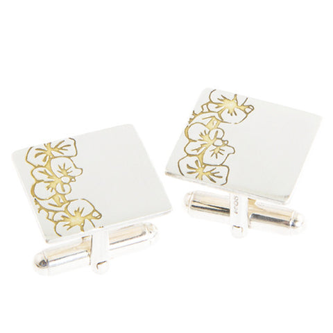 Silver and Gold Etched Orchids Cufflinks
