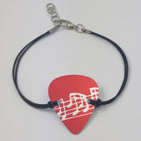 Guitar Pick Bracelet - Musical Notes in Red