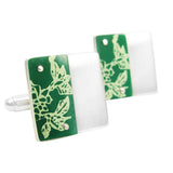 Green aluminum carnations print silver cufflinks