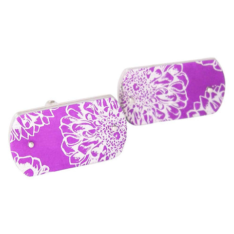hand made magenta aster print cufflinks with silver