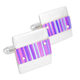 Pink and purple striped aluminum and silver cufflinks