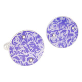 Sterling silver cufflinks with purple aluminium decoarted with roses print pattern 