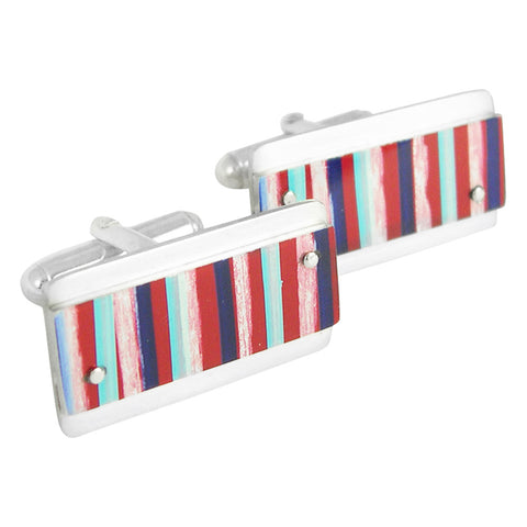 Red white and blue pinstripe cufflinks