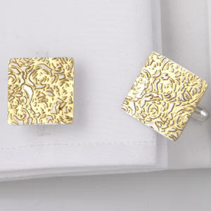 Silver and Gold Etched Roses Cufflinks