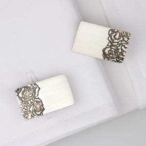 Hand made contemporary Silver Etched Roses Cufflinks