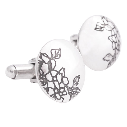 sterling silver contemporary cufflinks etched with black carnations drawings 