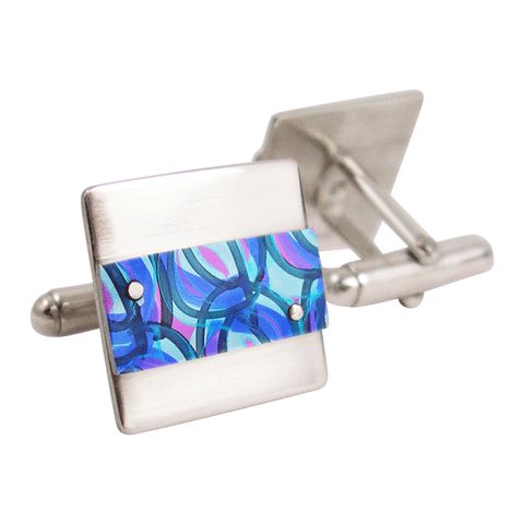 Blue and pink 1950'2 inspired silvr and aluminum cufflinks