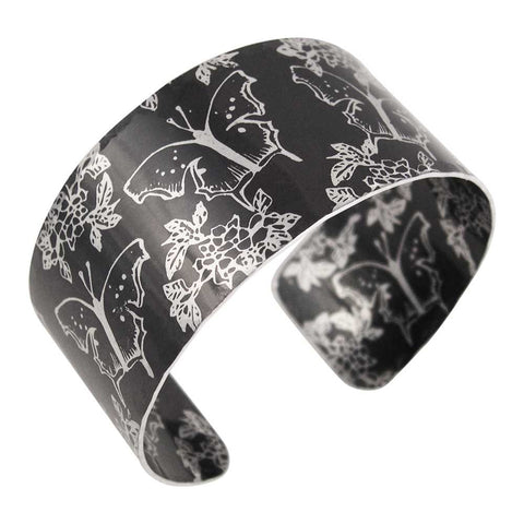 Carnations and butterflies black aluminium cuff