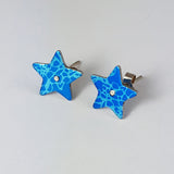 Birth Flower Earrings - January's Carnation Star Studs in Blue