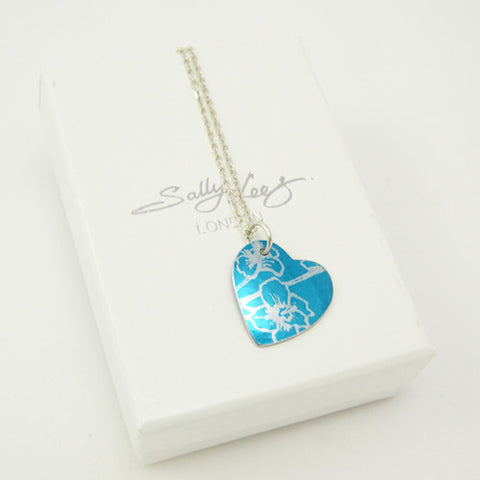 Hand made aluminum Blue Larkspur birth flower Pendant by Sally Lees 