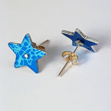 Birth Flower Earrings - January's Carnation Star Studs in Blue
