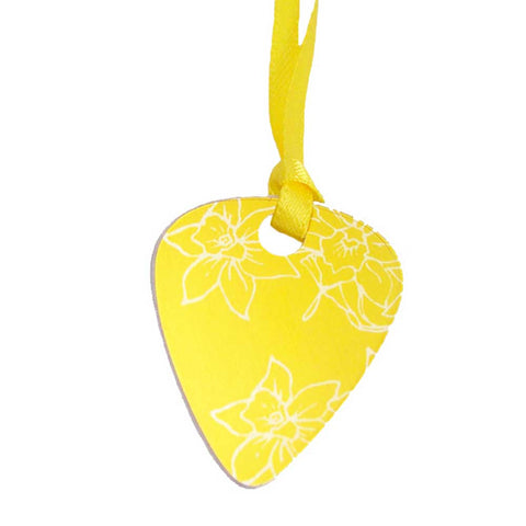 Yellow aluminum daffodil flower guitar pick pendant
