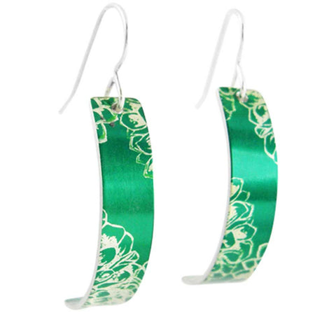 September's Birth Flower green aster aluminum and green curved earrings