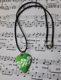 Guitar Pick Pendant - Musical Notes in Green