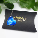 August birth flower, blue, gladioli, heart shaped pendant