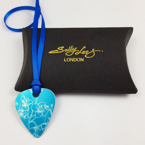 Birth Flower Guitar pick pendant - July's Larkspur in Blue