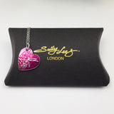 Floral, pink, anodized aluminum, heart pendant with silver chain