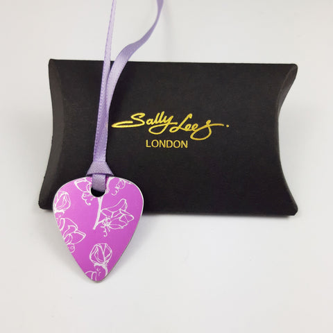 Birth Flower Guitar Pick Pendant - April's Sweetpeas in Pink