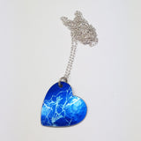 August birth flower, blue, gladioli, heart shaped pendant