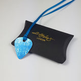 Birth Flower Guitar Pick Pendant - February Iris in Blue