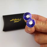 Round Purple Larkspur earrings with silver stud centres