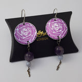 Birth Flower Earrings - June's Rose in Purple
