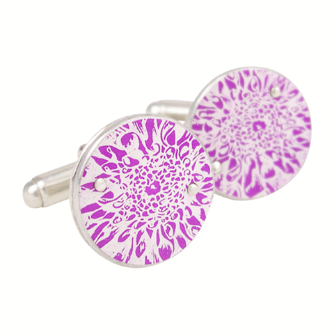 hand made contemporary magenta aster print cufflinks with sterling silver