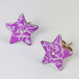 Birth Flower Star Earrings - June's Roses in Pink