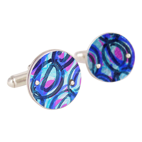 Pink and blue aluminium and silver cufflinks by Sally Lees