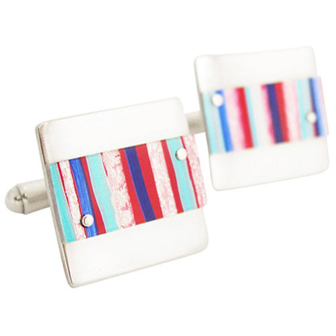 hand made contemporary sterling silver cufflinks with red white and blue striped aluminum