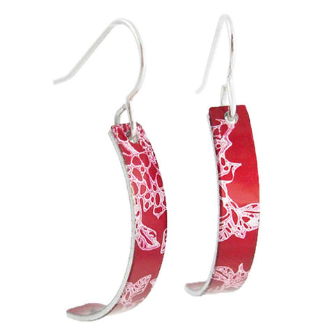 January's Birth Flower- Red Carnations Curved Earrings