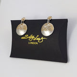 Hand crafted silver and gold etched round drop earrings with a gift box