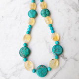 Turquoise and citrine necklace with gold filled extension chain
