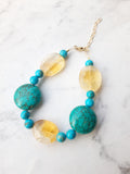 Turquoise and citrine bracelet with gold filled clasp and chain
