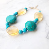 Turquoise and citrine bracelet with gold filled clasp and chain