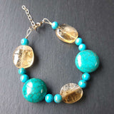 Turquoise and citrine bracelet with gold filled clasp and chain