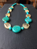 Turquoise and citrine necklace with gold filled extension chain