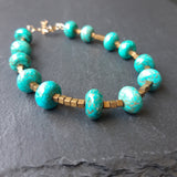 Turquoise and square electroplayed hematite beaded bracelet hand crafted by Sally Lees.