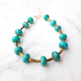 Hand crafted bracelet made from turquoise and square electroplated hematite beads