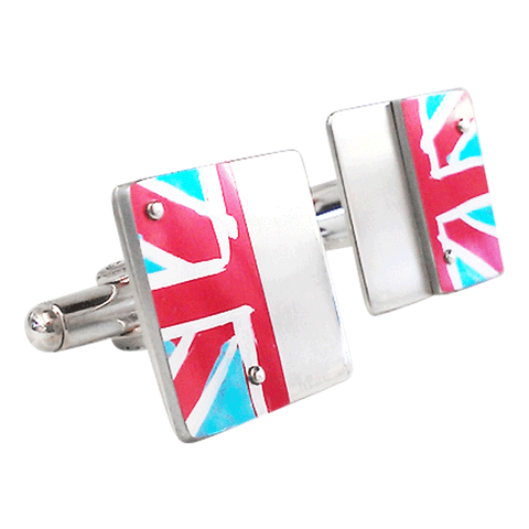 Sterling silver cufflinks with aluminium red white and blue union flag motif