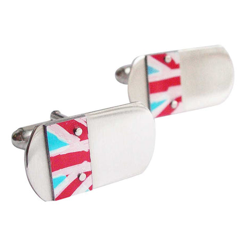Sterling silver cufflinks with aluminium red white and blue union flag motif