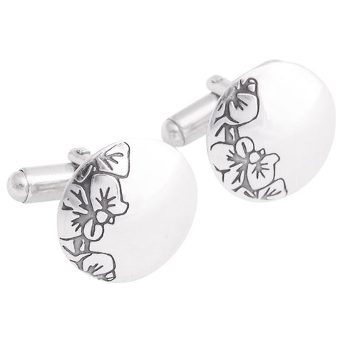 Sterling silver contemporary cufflinks with black orchids drawing